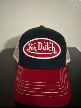 Von Dutch Red & Navy Logo Mesh Trucker Hat